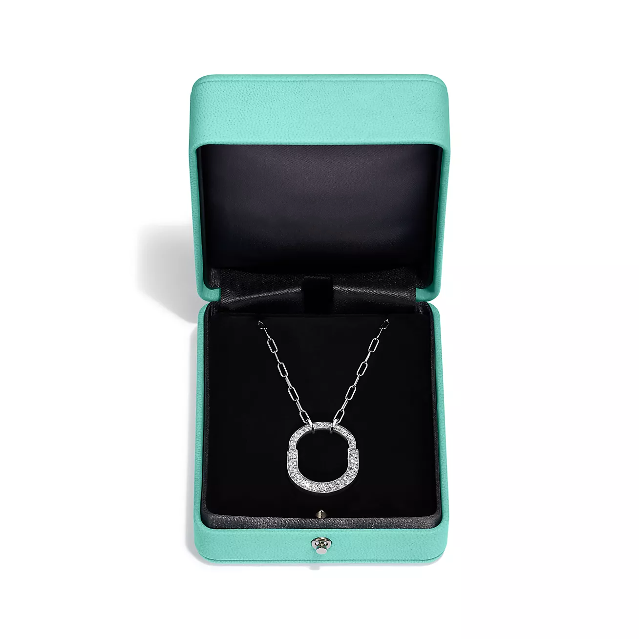 Tiffany Lock Necklace Medium Pendant Silver Paved Cubic Zirconia