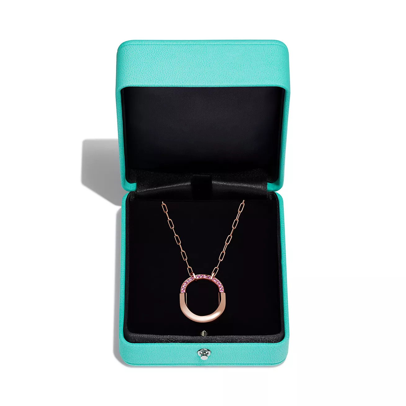 Tiffany Lock Medium Pendant Pink Cubic Zirconia Pink Gold Necklace