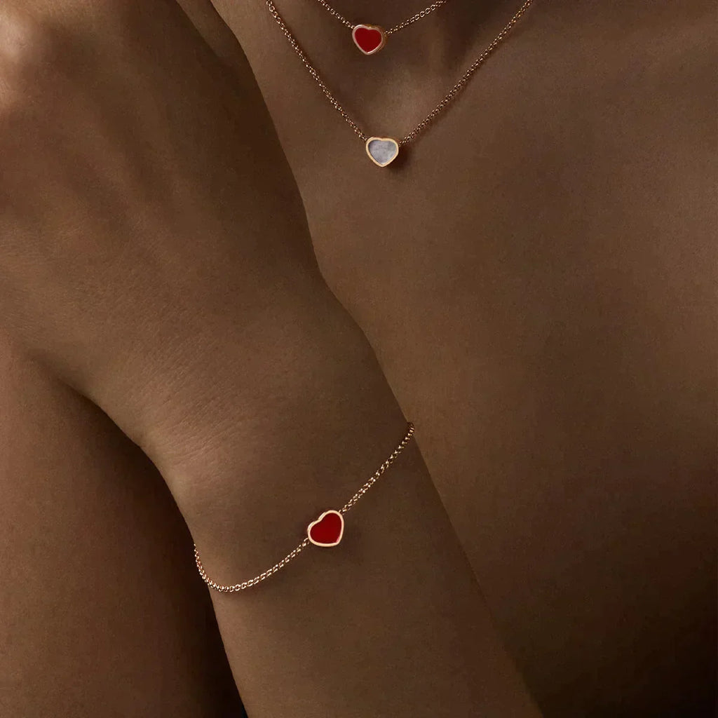 Chopard Happy Heart Carnelian Pink Gold Bracelet Cubic Zirconia
