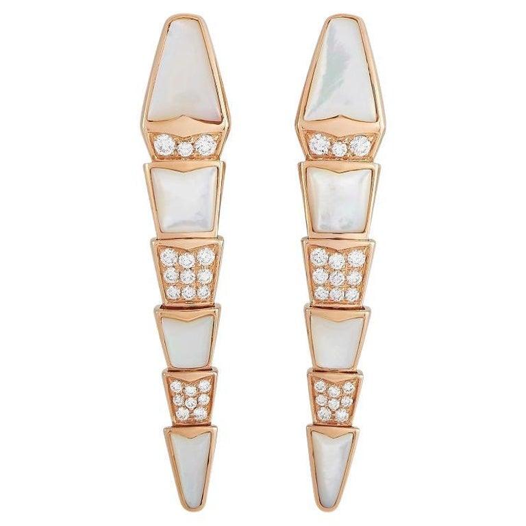 Bvlgari Serpenti MOP Pink Gold Diamond Earrings