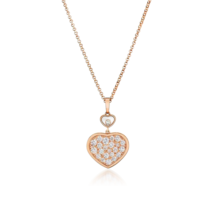 Chopard Happy Heart Necklace Pink Gold Full Cubic Zirconia