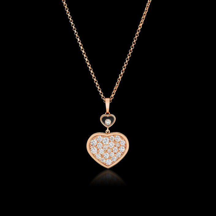 Chopard Happy Heart Necklace Pink Gold Full Cubic Zirconia