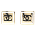 Chanel Light Gold and White Enamel Square Earrings
