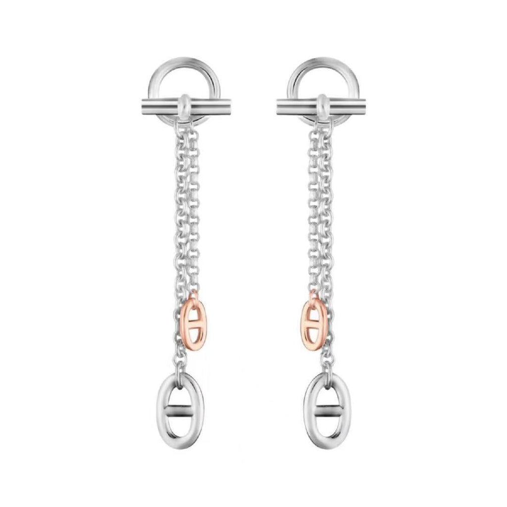 Hermes HM Chaine D'Ancre Two-Color Silver-Pink Gold Earrings