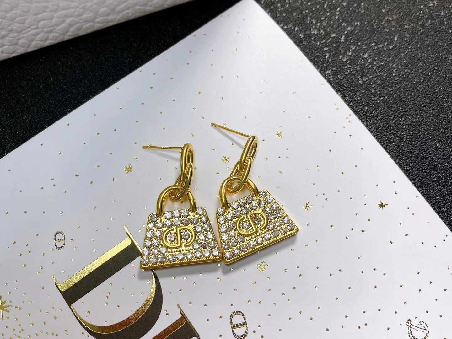 Dior CD Bag Gold Diamond Earrings