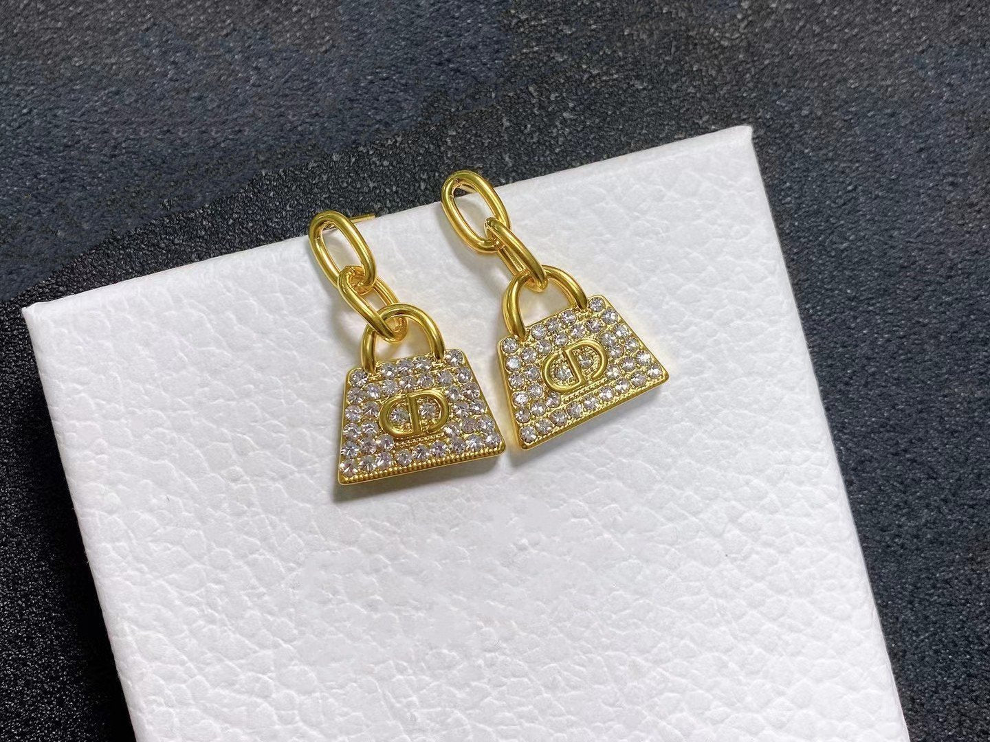 Dior CD Bag Gold Diamond Earrings