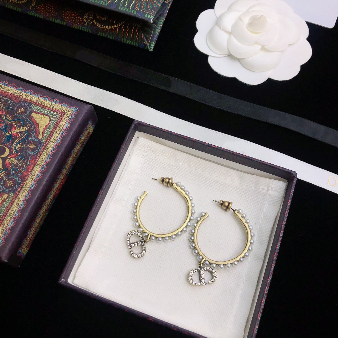 Dior Clair CD Lune Pearl Gold Diamond Earrings