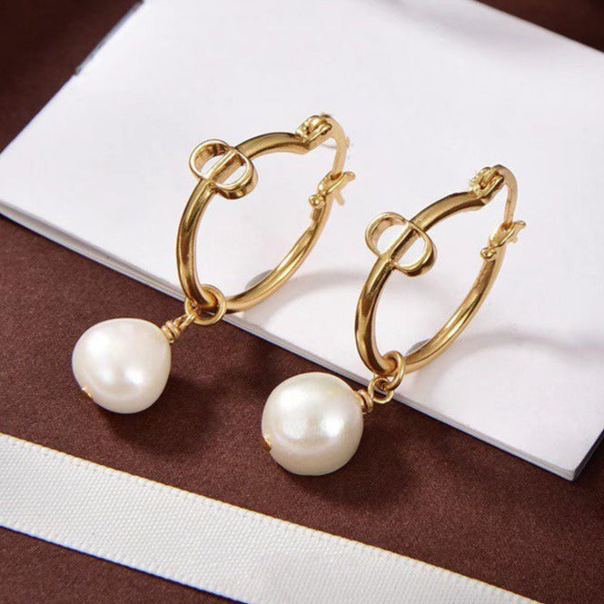 Dior CD Pearl Gold Earrings