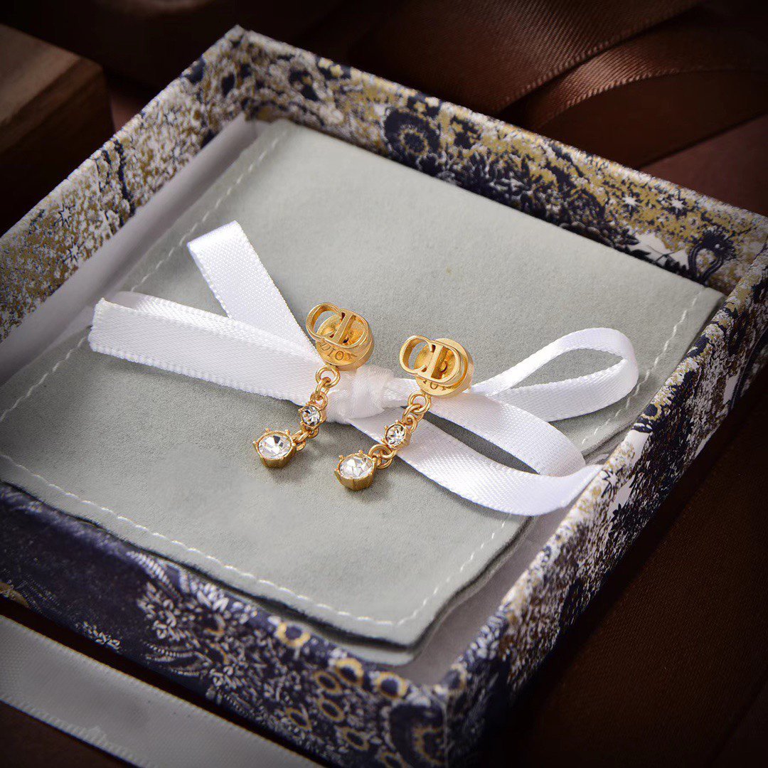 Dior CD Drop Gold 2 Diamond Earrings