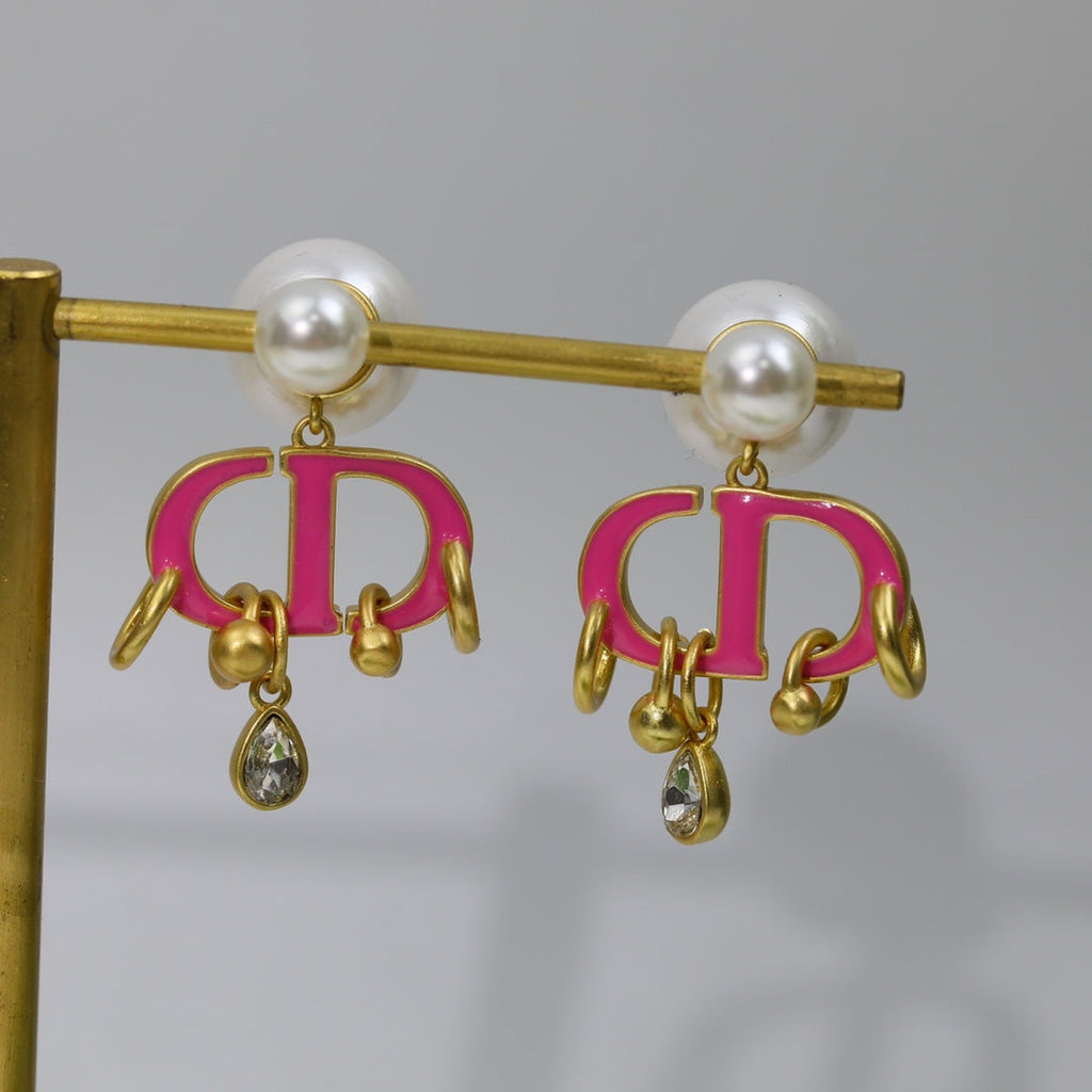 Dior CD Pink Pearl Gold 1 Diamond Earrings