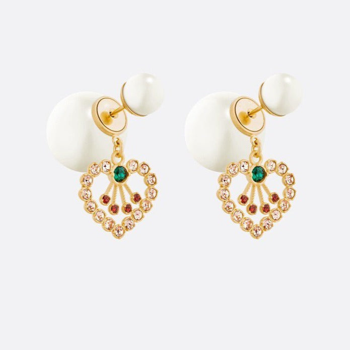 Dior D-Pearl Heart Gold Diamond Earrings
