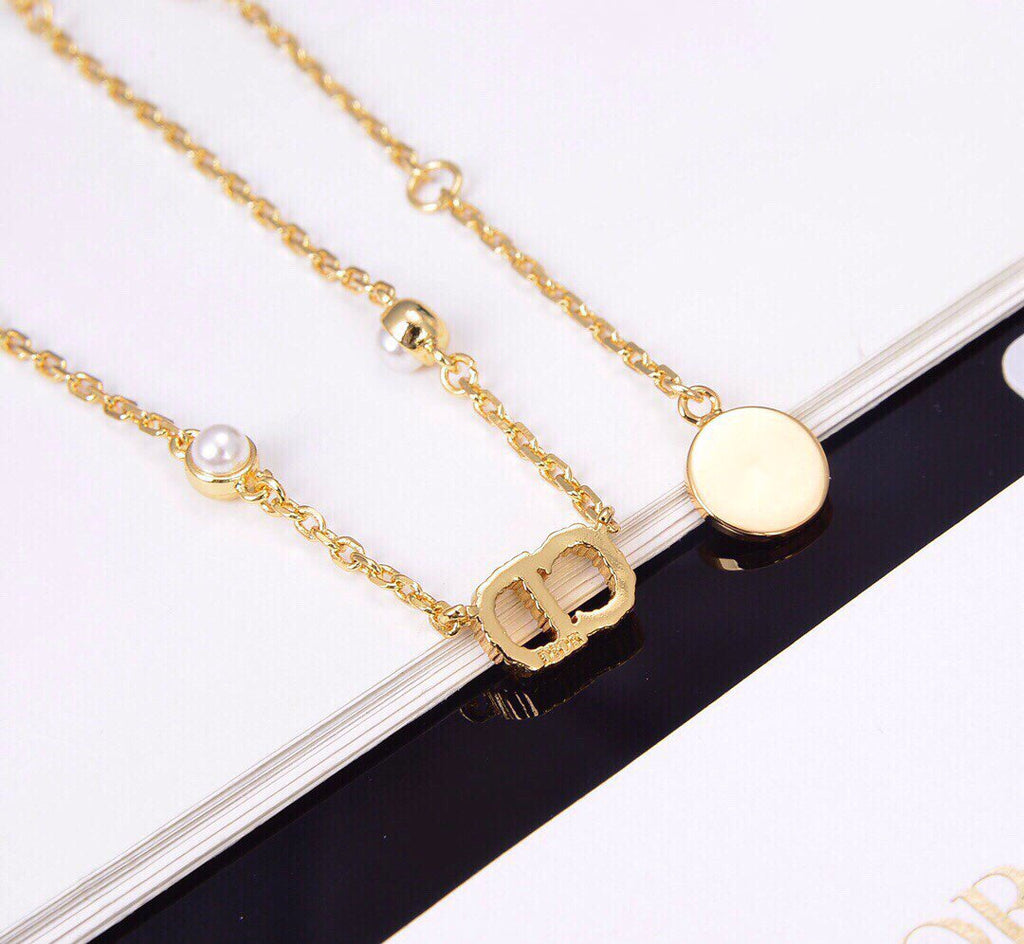 Dior CD Necklace Pendant Gold Diamond 4 Pearl