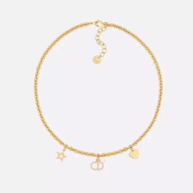 Dior CD Pearl Star Heart Gold Diamond Necklace