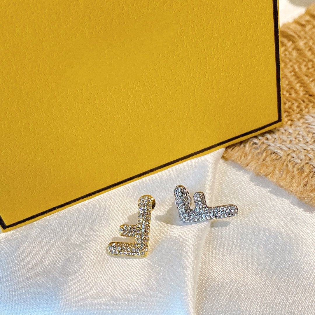 Fendi FF Earrings Small Silver&Gold Diamond