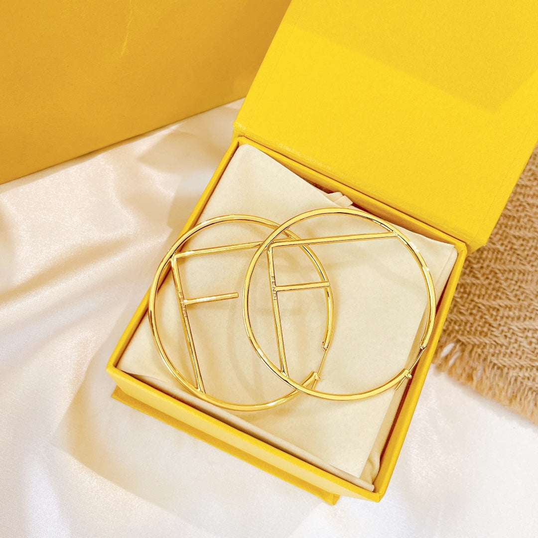 Fendi F Gold Full Diamond Letter Earrings