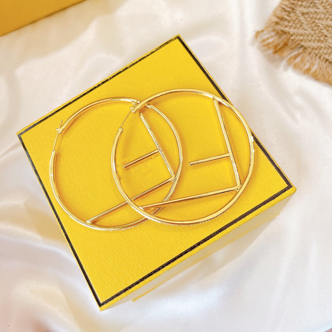 Fendi F Gold Full Diamond Letter Earrings