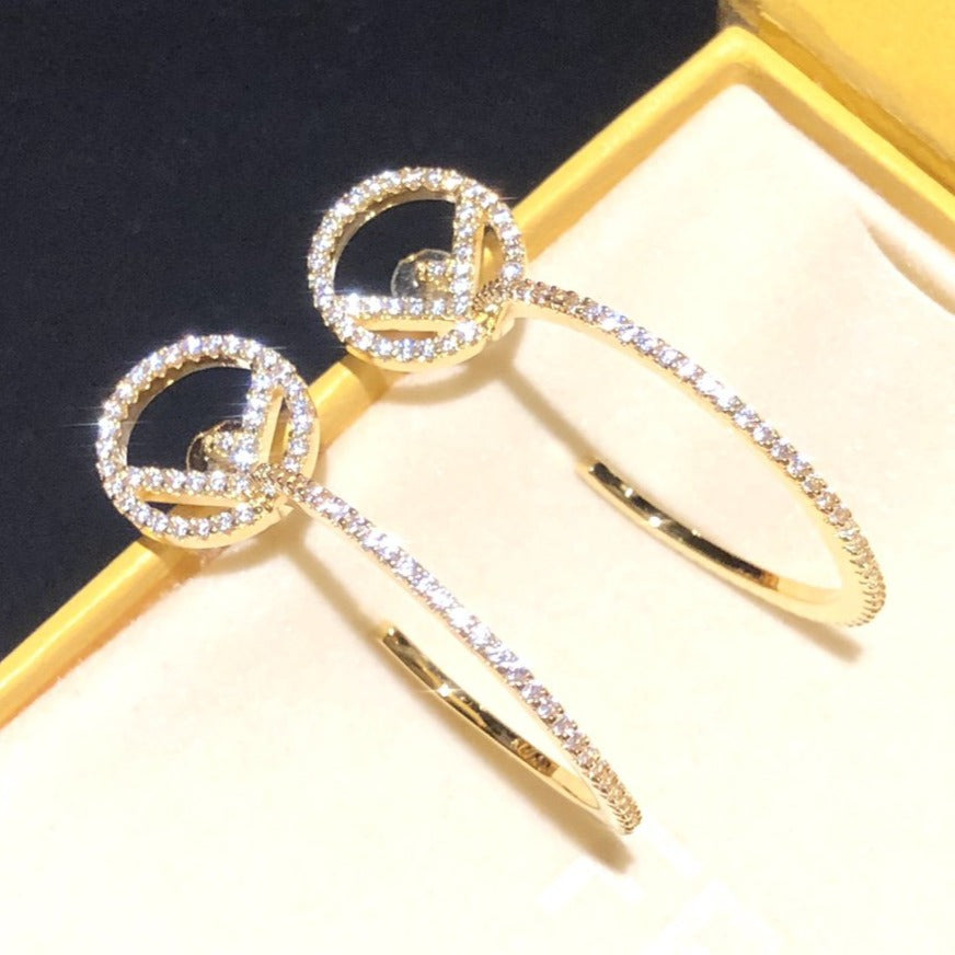 Fendi F Stud Earrings Gold Full Diamond