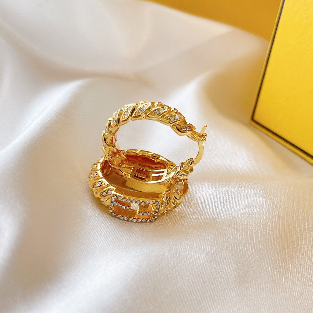 Fendi Baguette Small Earrings Gold Diamond