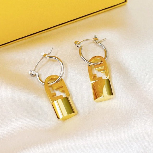 Fendi FF Buckle Silver Gold Earrings