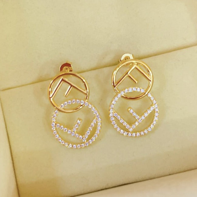 Fendi Double F Earrings Gold Diamond