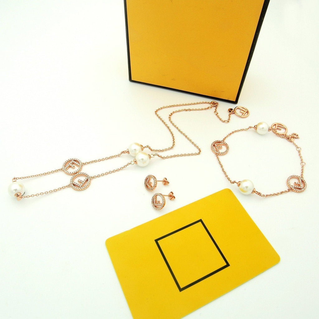 Fendi F Pearl Diamond Necklace