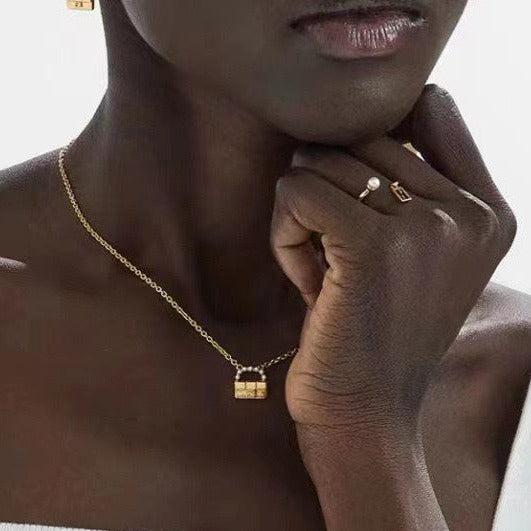 Fendi FF Bag Pearl Gold Necklace