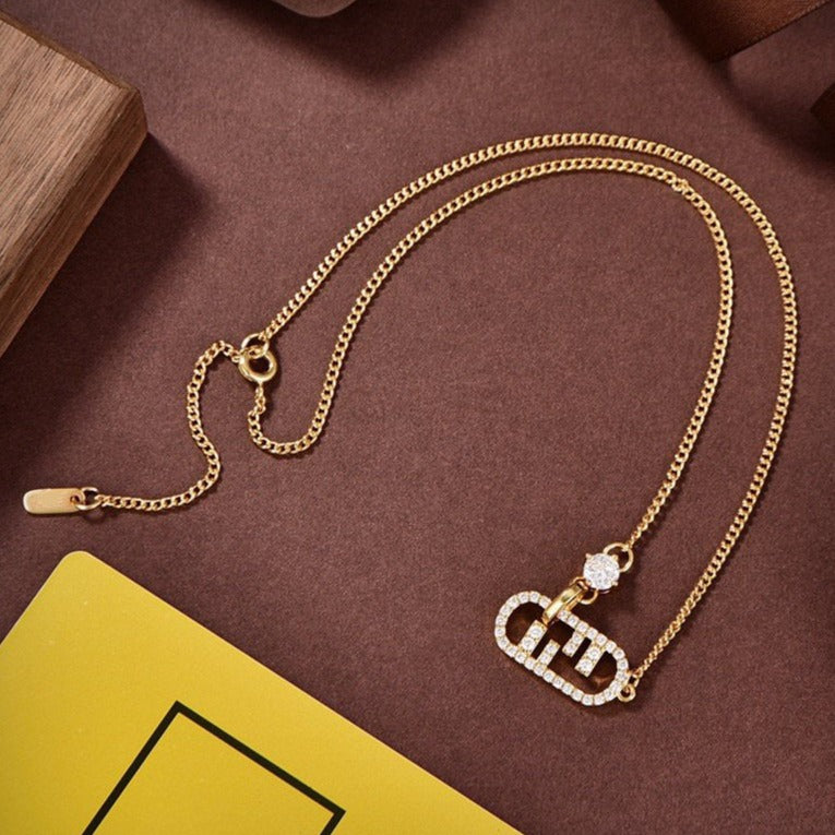 Fendi Double F Gold Diamond Necklace