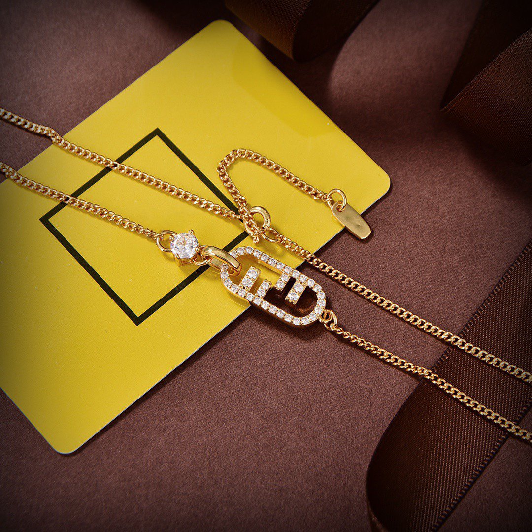 Fendi Double F Gold Diamond Necklace