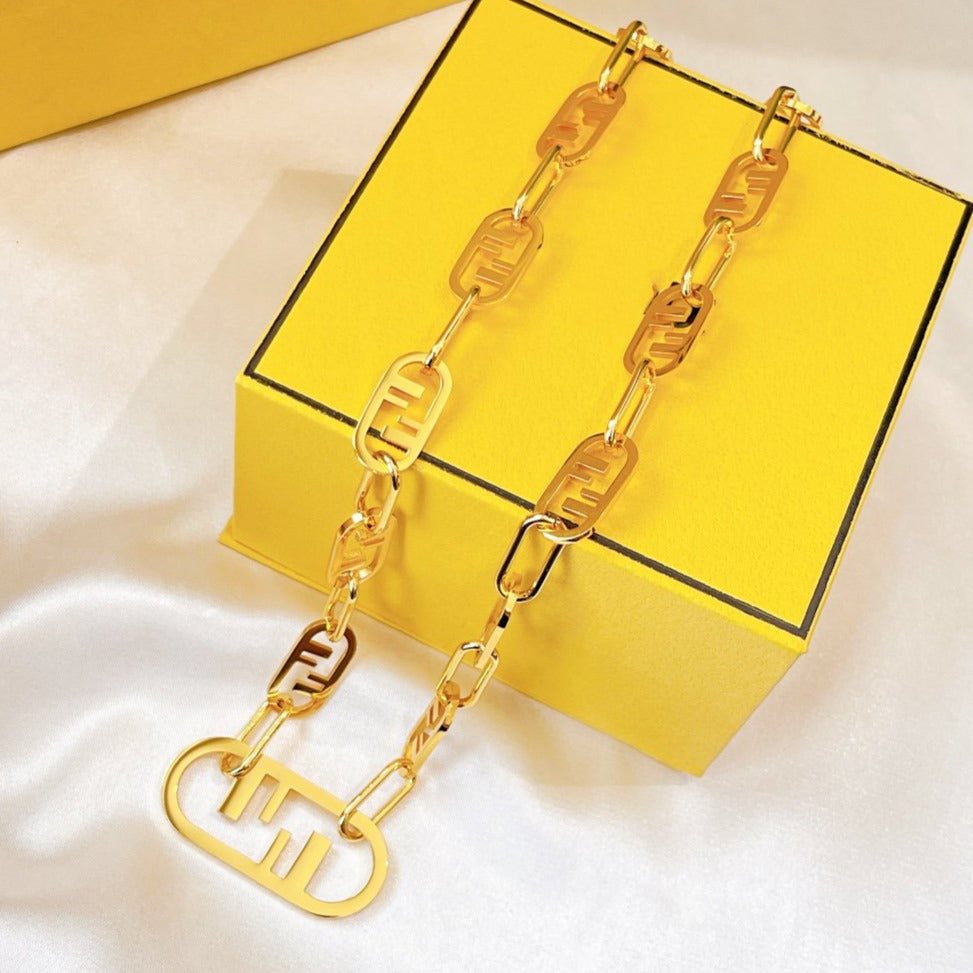 Fendi FF Logo Motif Gold Necklace