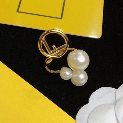Fendi F Pearl Gold Ring