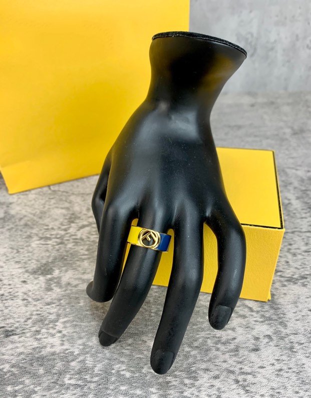 Fendi F Logo Gold Blue&Yellow Ring