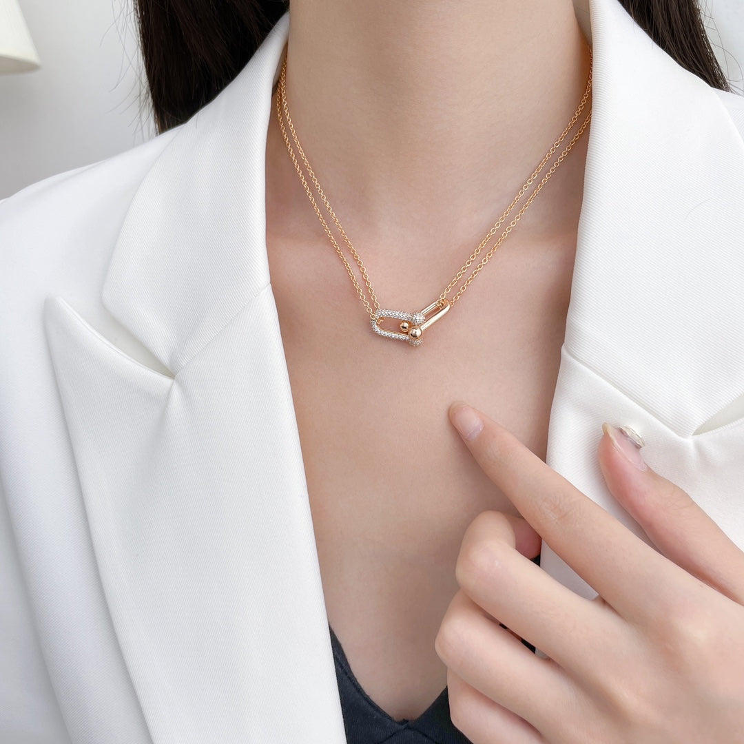 Tiffany Hardwear Cubic Zirconia Pendant Double Chain Necklace