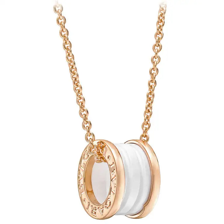 Bvlgari Zero 1 White Ceramic Pink Gold Cubic Zirconia Necklace