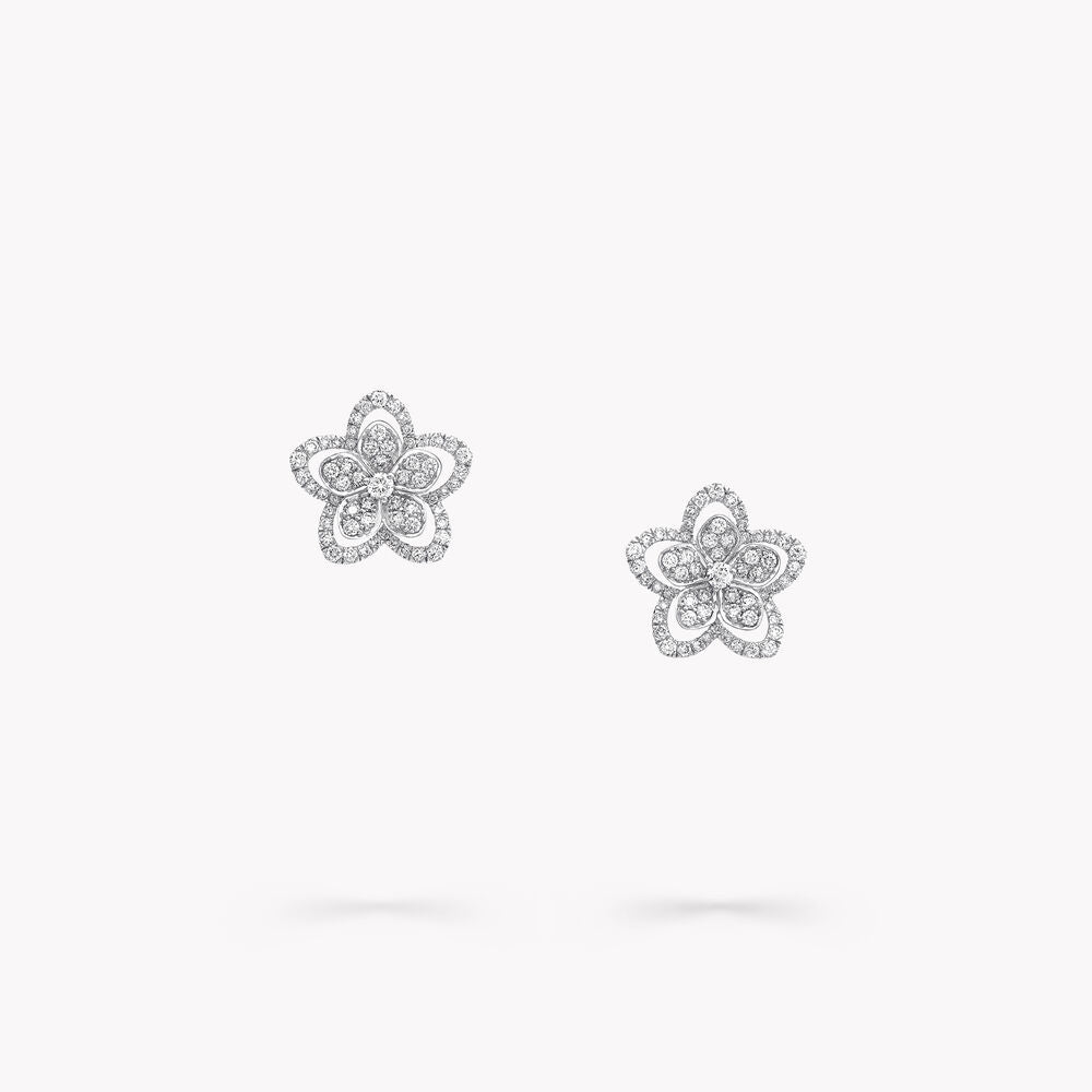 Graff Wild Flower Silver Diamond Stud Earrings