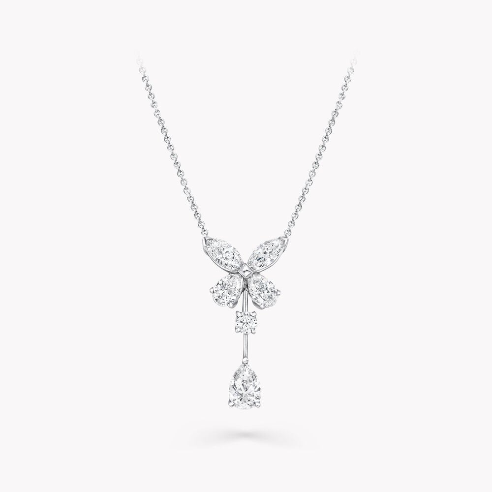 Graff Butterfly Pear Shape Classic Silver Cubic Zirconia Drop Necklace