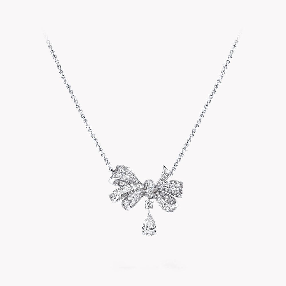 Graff Tilda Bow Classic Silver Cubic Zirconia Drop Necklace