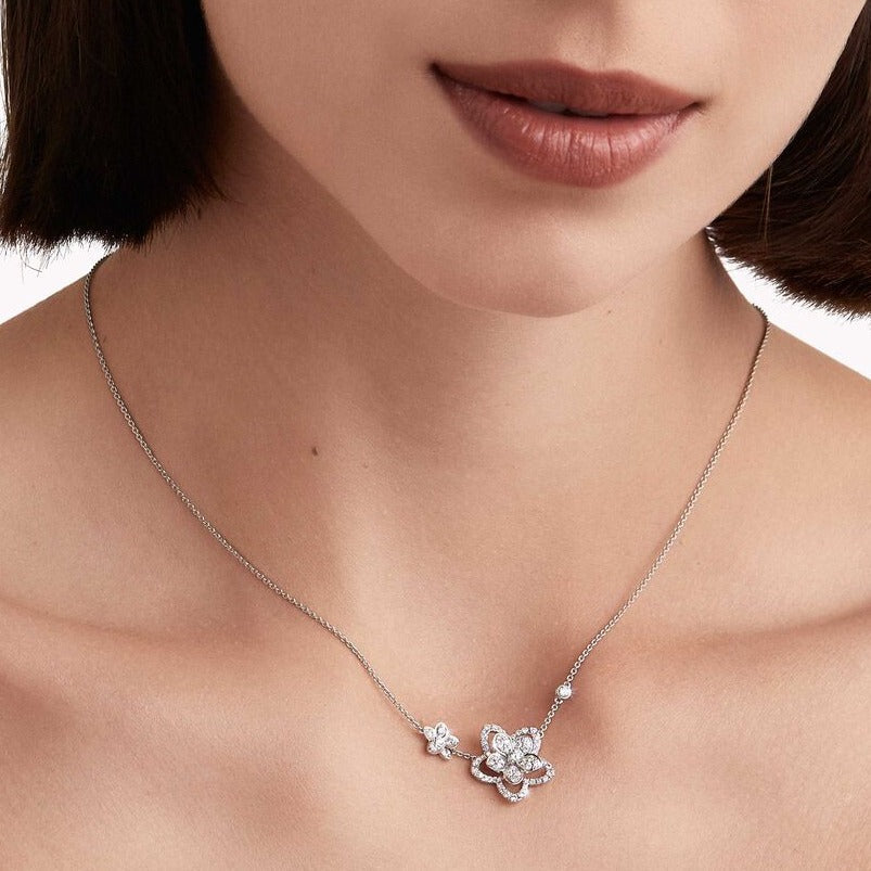 Graff Wild Flower Double Silver Cubic Zirconia Necklace