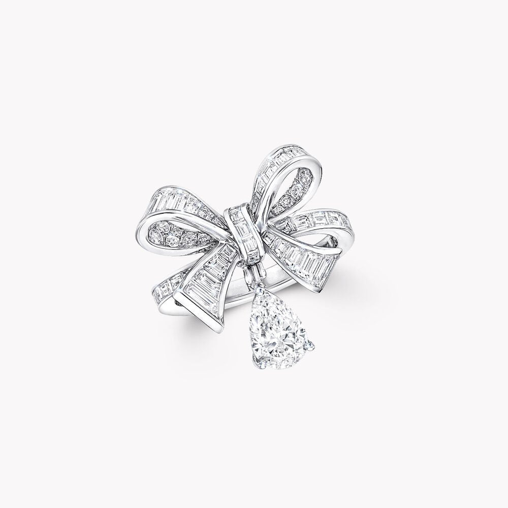 Graff Tildas Bow Baguette Cut Silver Cubic Zirconia Drop Ring