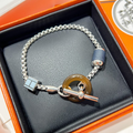 Hermes HM Black Circle Silver Bracelet