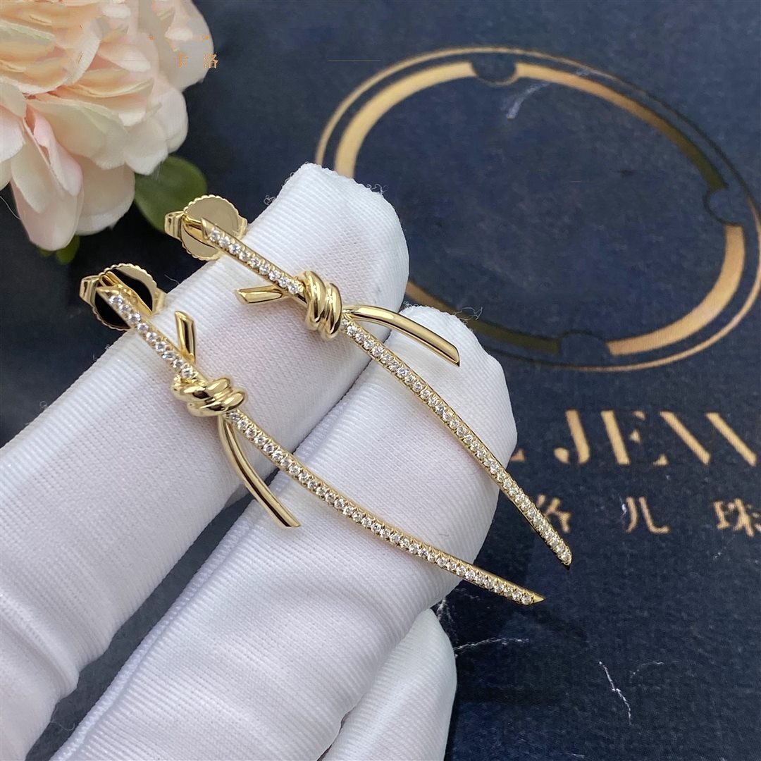 Tiffany Knot Drop Earrings in Yellow Gold with Cubic Zirconia