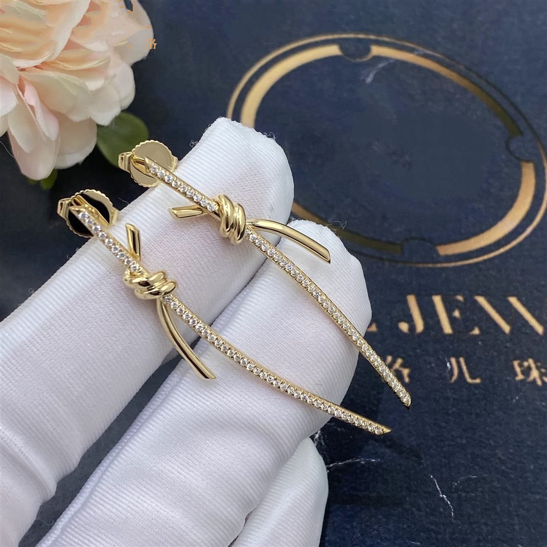 Tiffany Knot Drop Earrings in Yellow Gold with Cubic Zirconia