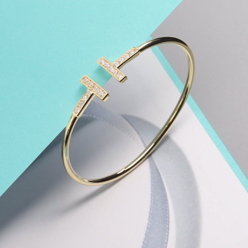 Tiffany T Bracelet 1.8MM Gold Cubic Zirconia