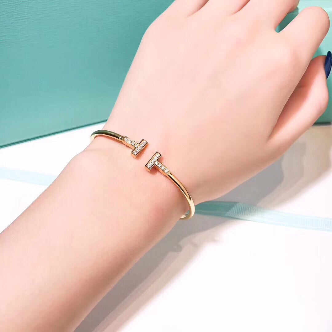 Tiffany T Bracelet 1.8MM Gold Cubic Zirconia