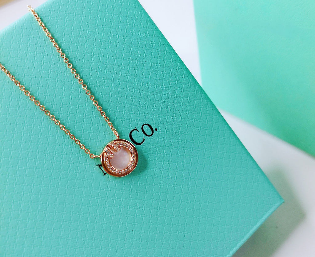 Tiffany Cubic Zirconia and Mother Pearl Circle Necklace Pendant
