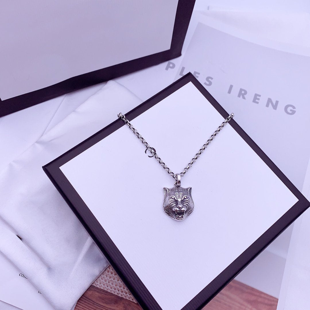 Gucci Sterling Silver Tiger Head Pendant Necklace Unique