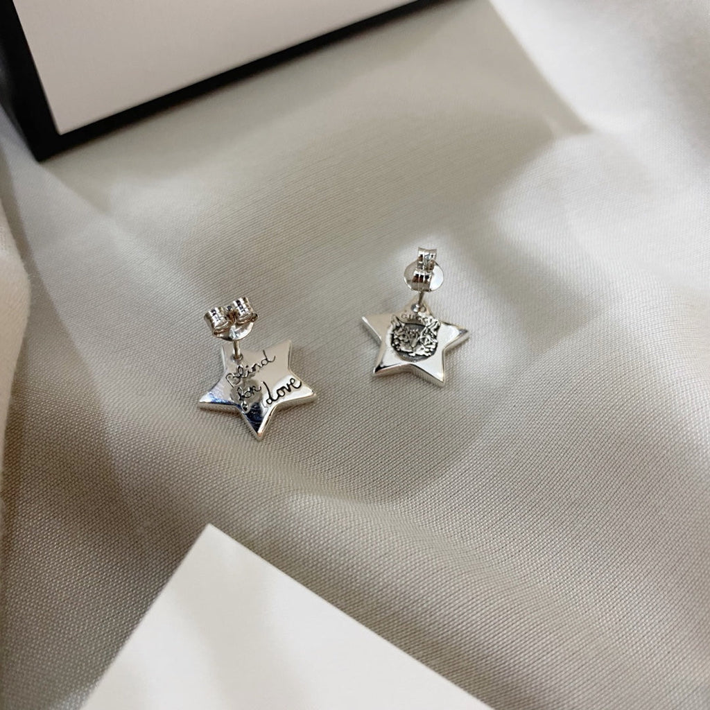 Gucci GG Silver Blind for Love Star Earrings