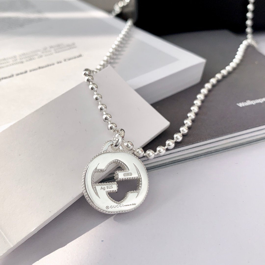 Gucci Interlocking Necklace G Pendant Sterling Silver