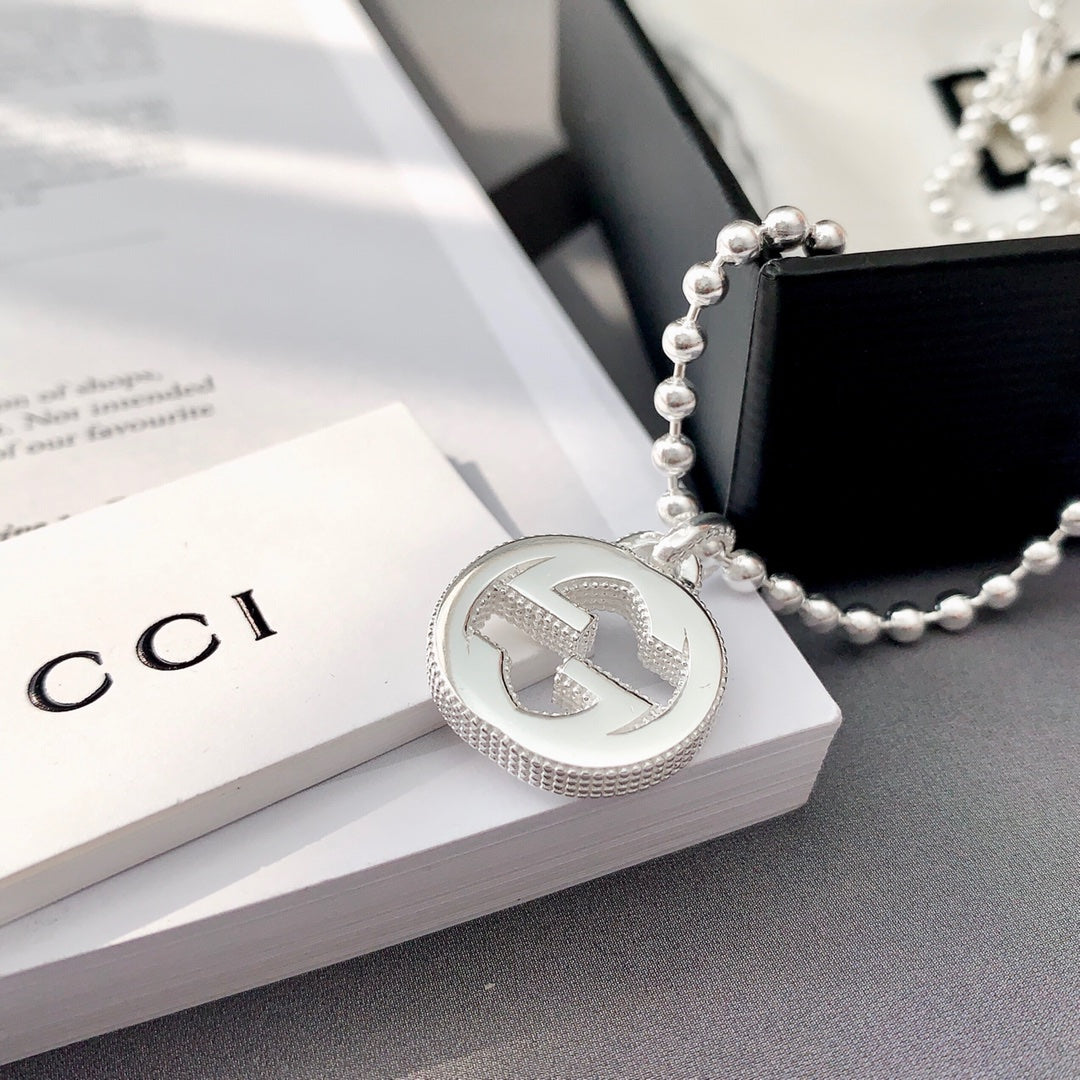 Gucci Interlocking Necklace G Pendant Sterling Silver