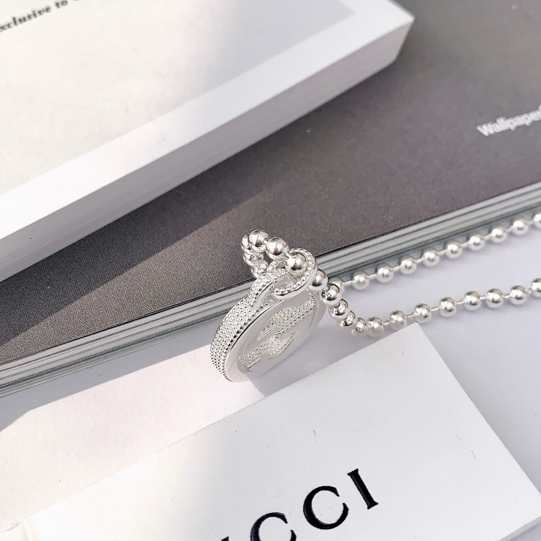 Gucci Interlocking Necklace G Pendant Sterling Silver