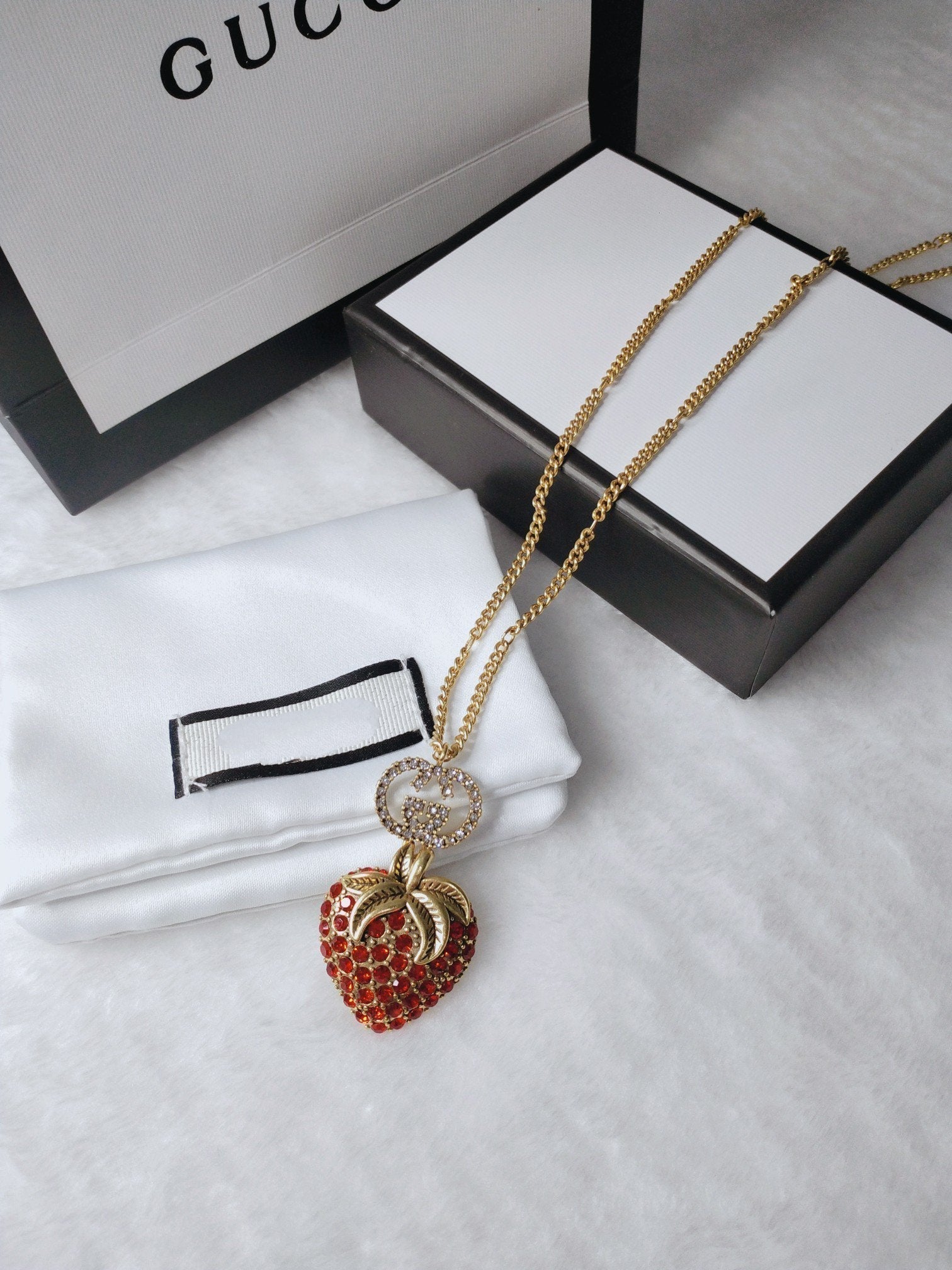 Gucci GG Red Cubic Zirconia Strawberry Necklace